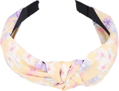 Haarsoires Haarband Diadeem 3cm – Knoop - Bloemenprint – Pastel – Geel - Zachte Haarbeugel - voor Dames & Meisjes