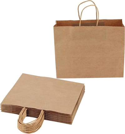 Grote Bruine Papieren Tassen 32 x 11 x 25 cm - 25 Stuks Kraft Cadeautassen met Handvatten voor Winkelen en Cadeaus