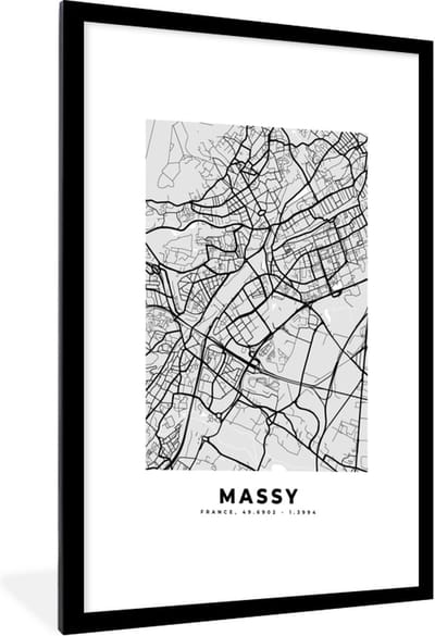 Fotolijst incl. Poster - Plattegrond – Massy – Stadskaart – Kaart – Frankrijk - 60x90 cm - Posterlijst