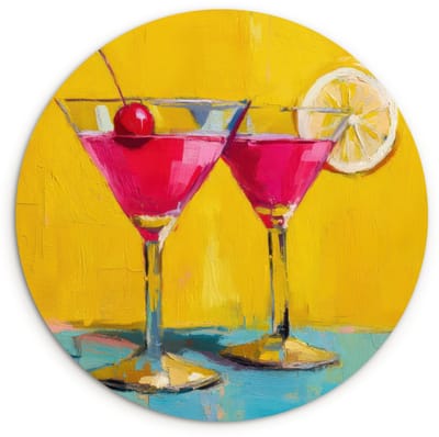 WallCircle® Wandcirkel 120x120 cm - Muurcirkel Glazen - Cocktail - Citroen - Kers - Muurdecoratie woonkamer - Wanddecoratie slaapkamer - Kamer decoratie accessoires - Ronde schilderijen XXL