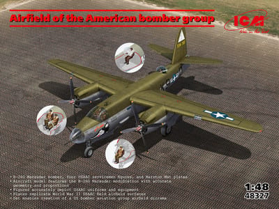 ICM Modelbouwpakket Diorama - 48327 Martin B-26 Marauder - Airfield of the American Bomber Group WWII - Diorama Set Plastic - 1:48 - Modelbouw