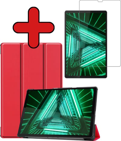 Hoesje - Geschikt voor Lenovo Tab M10 FHD Plus (2e / 2nd Generatie) - Met Screenprotector - Hardcover Book Case - Trifold Bookcase Hoes - Hard Cover - Tablethoes - Rood