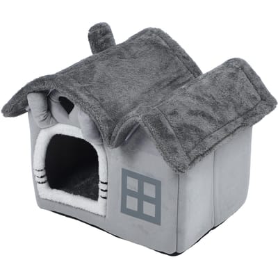 Niche d'intérieur pour chien à double toit Coussin amovible Housse lavable Niche grotte pour petits chiens M M(for 4-6.5kg)