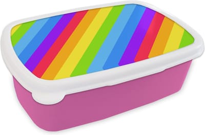 Broodtrommel Roze - Lunchbox - Brooddoos - Regenboog - Patronen - Pride - 18x12x6 cm - Kinderen - Meisje