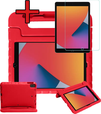 Hoesje - Geschikt voor Apple iPad 7/8 (2019/2020) - 10.2 inch - 7e/8e Generatie - Met Screenprotector - Kinderhoes - Shockproof Bumper - Kidsproof Case - Tablethoes - Kinder Hoes Cover - Rood