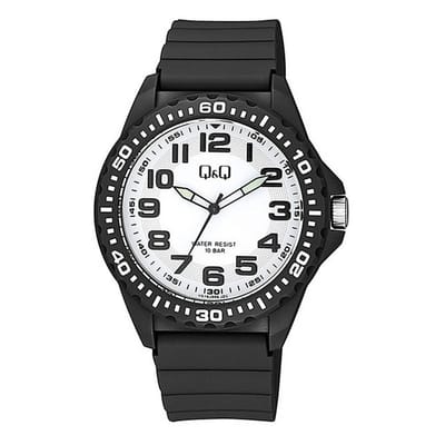Q&Q VS16J006Y - Horloge - Sport - Analoog - Heren - Mannen - Plastic band - Rond - Kunststof - Cijfers - Zwart - Wit - 10 ATM