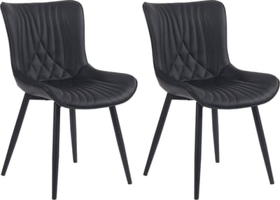 CLP Brady Set van 2 eetkamerstoelen - Zonder armleuning - Metaal frame - zwart Kunstleer