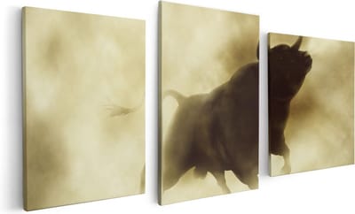 Artaza Canvas Schilderij Drieluik Zwarte Stier In Het Stoffige Rook - 120x60 - Foto Op Canvas - Canvas Print