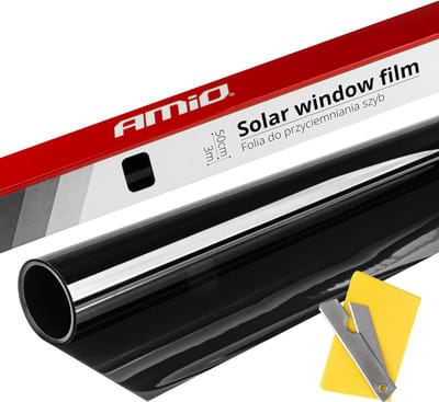AMiO Autoraam Folie Tint Vinyl Zwart 50x300cm (15%) - Zwarte Ramenfolie voor Zonwering en Privacy met Tool