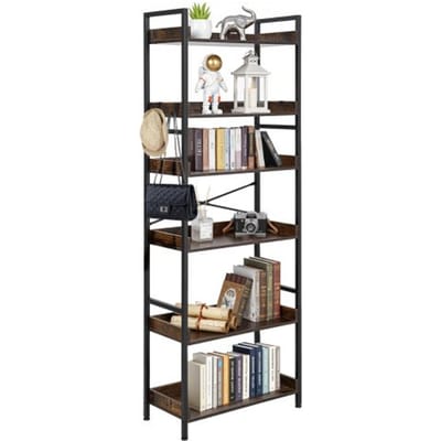 VEVOR Industriële Boekenplank, 6-lagen, Vintage Ladder Boekenplank en Boekplank, met Metalen Frame, Boekorganisator met Open Schappen, voor Living Room, Bedroom, Kitchen, Home Office, Rustics Brown