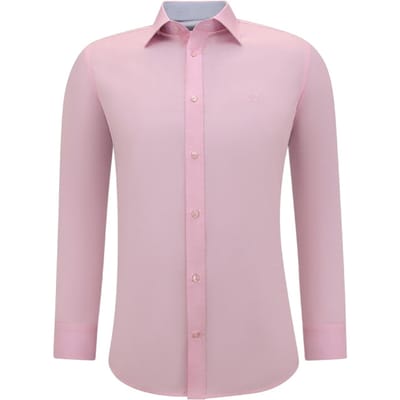 Overhemden Heren Lange Mouw - Effen Blouse Slim Fit - Roze