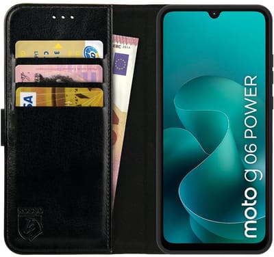 Rosso Element Geschikt voor Motorola Moto G06 Power | Wallet Book Case | Portemonnee Hoesje | 3 Pasjes | Magneetsluiting | Stand Functie | Zwart