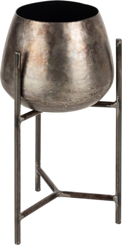 J-line bloempothouder op voet ijzer nickel antiek | 25 x 25 x 44 cm