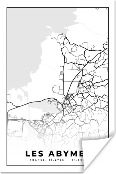Poster Frankrijk - Les Abymes - Kaart - Plattegrond - Stadskaart - Zwart wit - 120x180 cm XXL