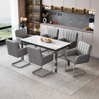 MODFU - Eetkamerstoelen Set Van 4 - Gestoffeerd - Z-Vormig Onderstel - Modern - Voor Eetkamer - Kunstleer - Grijs