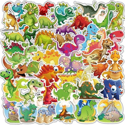 Grote Dino Stickers voor Kinderen - 50 Stuks - Cartoon Dinosaurussen voor Verjaardagsdecoratie, Feestversiering en Creatief Knutselen
