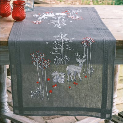 Vervaco - Tafelloper kit - 40 x 100cm - Bosdieren in de winter - PN-0201768