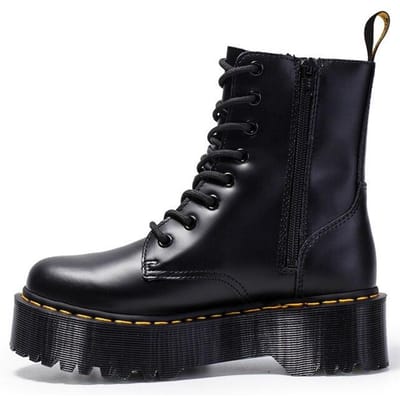 Koeienhuid Echt Leer Platform Laarzen Dames Enkel Laarsjes Dikke Hakken Schoenen Winter Dames Laarsjes Femme Maat 43 Botas Mujer 35 black