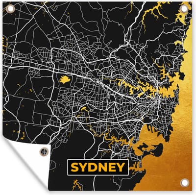 Tuin poster Sydney - Goud - Plattegrond - Stadskaart - Kaart - 200x200 cm - Tuindoek