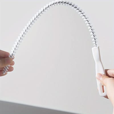 1 pièce Brosse de nettoyage flexible pour évier et drain, Drague d'égout Dissolvant d'obstructions de cheveux, Outil manuel de serpent de plomberie pour toilettes, salle de bain, cuisine blanc