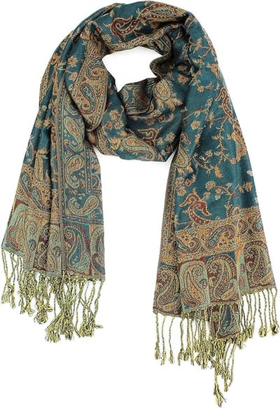 Kasjmiersjaal, dubbelzijdig, paisleypatroon, omslagdoek, elegante kleuren