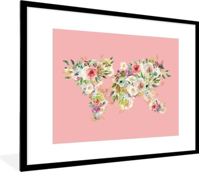 Poster in lijst - Fotolijst 80x60 cm - Posters - Wereldkaart - Rozen - Roze - Posterlijst zwart - Decoratie - Wanddecoratie woonkamer - Muurdecoratie slaapkamer