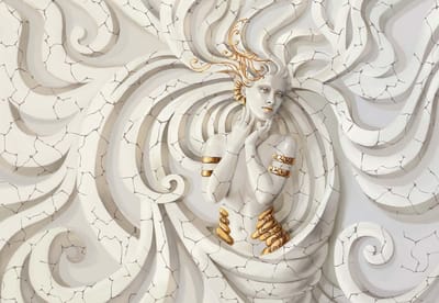 Fotobehang Sculpture Yoga Woman Swirls Medussa | XL - 208cm x 146cm | 130g/m2 Vlies