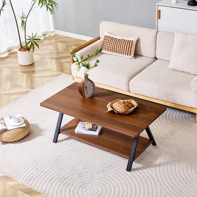 HAUSS SPOLE Salontafel - Industrieel Met Opbergplank - Voor Woonkamer - MDF En Metaal - 110x57x44,5 Cm - Walnoot