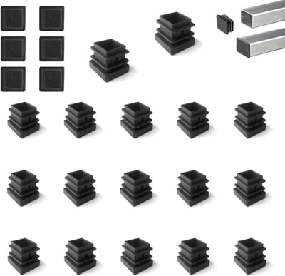 15 x 15 mm Tube Stops - Zwarte Plastic Voetdoppen, 20 Stuks, Slat Stopper en Plugs voor Vierkante Buizen