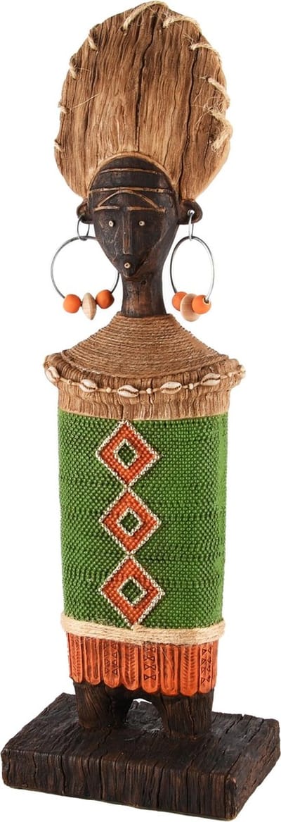 Dekoratief | Afrikaanse dame m/kralen, resina, 14x10x42cm | A245891