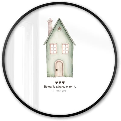 Poster in lijst Rond - Fotolijst 60x60 cm - Posters - Huisje - Groen - Tekst - Liefdevol - Ronde posterlijst zwart - Decoratie - Wanddecoratie woonkamer - Muurdecoratie slaapkamer