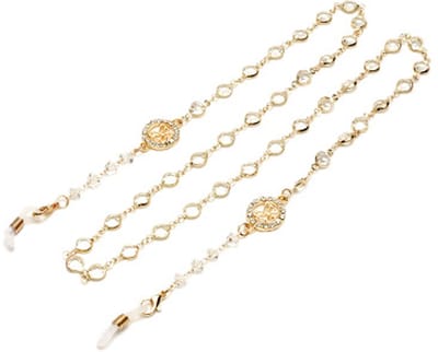 Brillenkoordje - Brillenketting - Zonnebrilkoord - Brilkoordje - Brillenketting - Brillenband - Ongeveer 78CM - Wit en goud - Kunstmatige kralen - Voor heren dames - Bril Accessoire