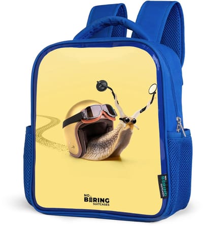 NoBoringSuitcases.com® - Rugzak blauw - Schooltas jongens - Slak met motorhelm - Kinder rugtas jongen - Boekentas kind - Kinderrugzak voor school - Schoolrugzak