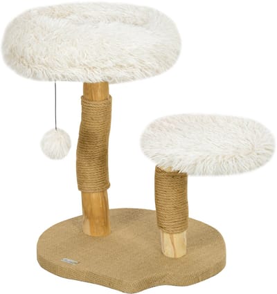 Kattenkrabpaal - 61,5 cm - Krabpaal met Speelbal, Bedden, Krabplank - Voor Katten onder 5 kg - Perenhout - Wit
