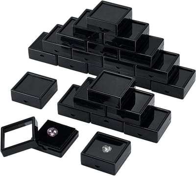 24-delige Zwarte Edelsteen Display Doos, 5 x 5 x 2 cm, Juwelen Opbergdoos met Duidelijke Deksel voor Edelstenen en Bruiloft Verpakking