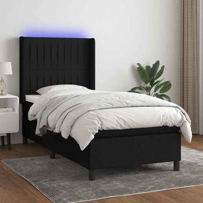 vidaXL - Boxspring - met - matras - en - LED - stof - zwart - 100x200 - cm