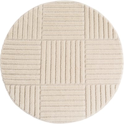 Japandi Art Kubic - Rond Scandinavisch Vloerkleed - Laagpolig Effen - Creme Wit- 120 CM Ø