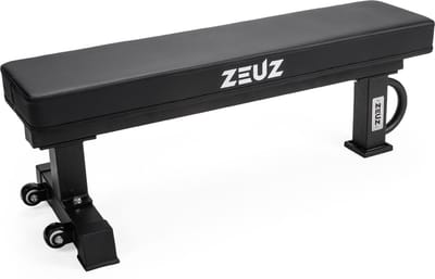 ZEUZ Vlakke Verrijdbare Halterbank voor Fitness & CrossFit – Flat Bench - Verrijdbare Fitnessbank & Trainingsbank – Bench Press – Draagkracht 450 KG - Zwart