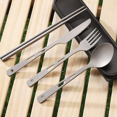 Buiten Titanium Servies Set Draagbaar Lichtgewicht Vork Lepel Mes Eetstokjes Bestekset gray