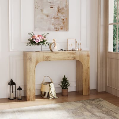 Slank landelijk wandtafel voor de woonkamer – smalle houten entreetafel met rustiek eikenaccent, ruimtebesparend gangmeubel, geschikt achter de bank of in de hal, 120 cm