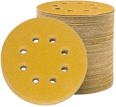 Schuurschijven Rond - Schuurpapier Klittenband - Oppervlakken Glad Maken - 8 Gaten Ontwerp - 125 mm 100 Stuks - Goud