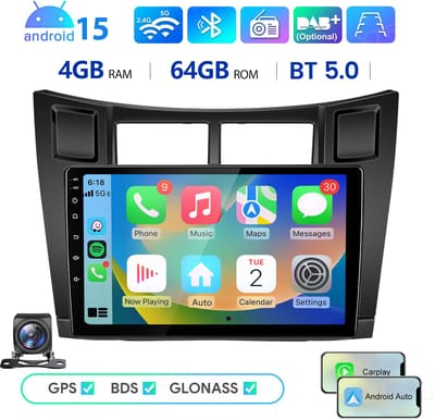 Hexinex Octa-Core autoradio Geschikt voor Toyota Yaris XP90 2005-2012 - Draadloos CarPlay, Android Auto,GPS Navi, camera, multimediaspeler, 4GB+64GB