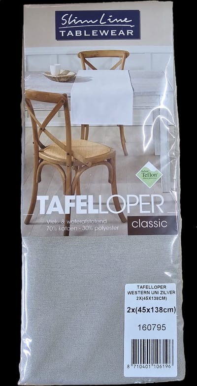 Slimline tafelloper Western Uni Zilver 45 x 138 cm - pak 2 stuks