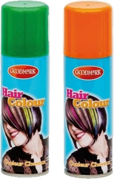 Goodmark Carnaval verkleed haarverf - haarspray - kleuren oranje en groen - 125 ml per flacon - verven