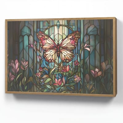 Wandlamp 90x60 cm - Oplaadbaar - Vlinder - Roze - Bloemen - Bladeren - Wandlampen binnen woonkamer - Slaapkamer lamp - Decoratieve nachtlamp - Vloerlamp draadloos