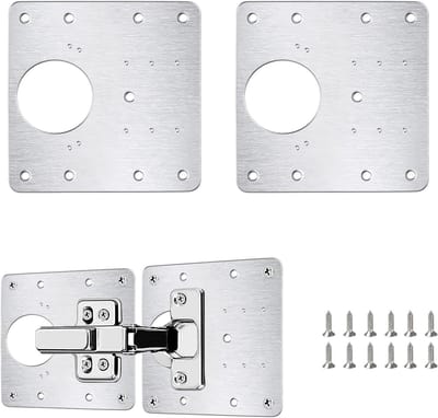 Famanu - Scharnierreparatieplaat, 2 stuks deurscharnieren van roestvrij staal, reparatieplaten voor keukenkast, plat, met 12 schroeven