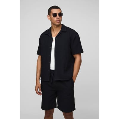 Oversized Jumbo Waffle Revere Shirt and Shorts Set | Black | Size XS