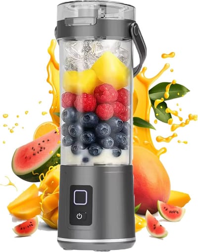 KZQ Draagbare Blender 600ml - Elektrische Mini Sapcentrifuge Met Usb Voor Fruit Shakes En Smoothies - Geschikt Voor Thuis Kantoor School En Buiten - Knop Bediening Grijs