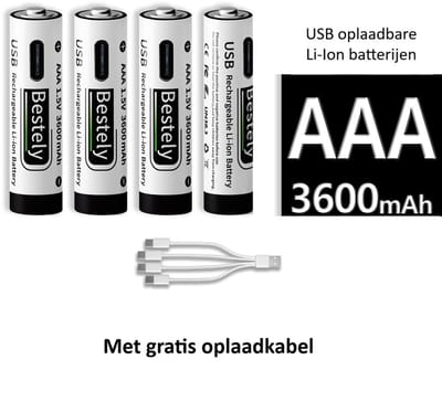 AAA 1,5 V 3600 mAh USB-oplaadbare Li-ion batterijen ( 4 stuks )