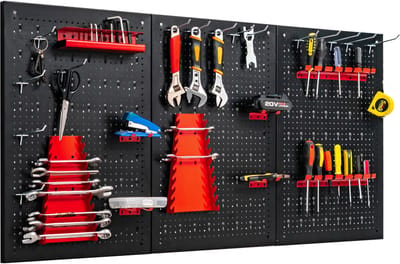COSTWAY Gereedschapswand incl. 28-delige gereedschapsrek set, 120x60cm, opbergsysteem gereedschaphouder assortiment 3 geperforeerde platen, werkplaatswand metaal, geperforeerde wand ideaal voor garage